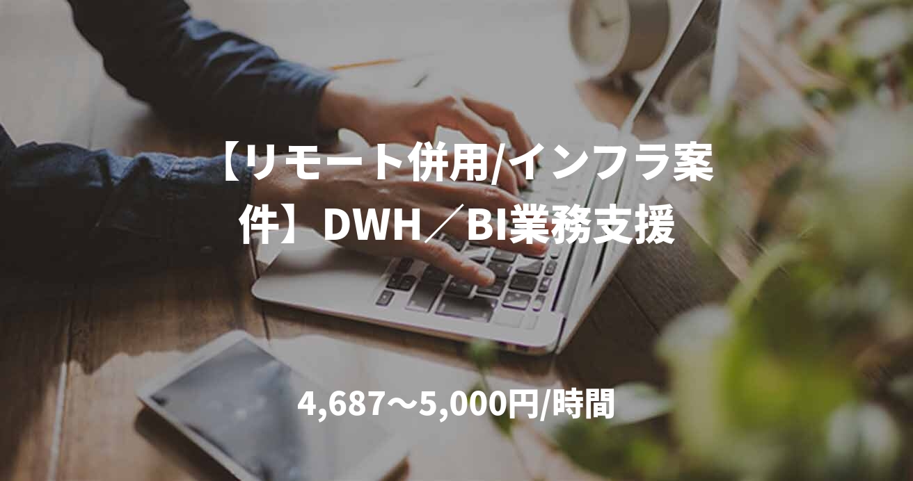 【リモート併用/インフラ案件】DWH／BI業務支援