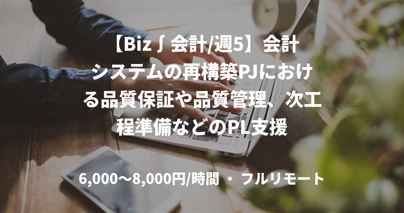 【Biz∫会計/週5】会計システムの再構築PJにおける品質保証や品質管理、次工程準備などのPL支援