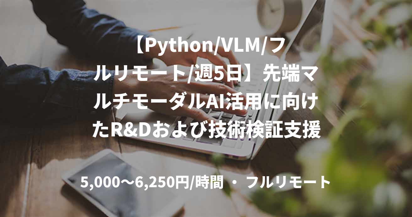 【Python/VLM/フルリモート/週5日】先端マルチモーダルAI活用に向けたR&Dおよび技術検証支援