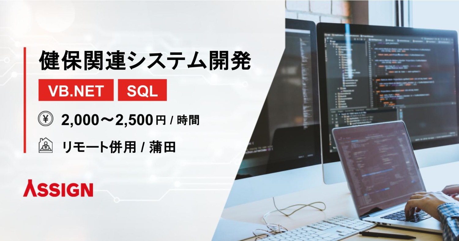 【VB.NET/SQL】健保関連システム開発・保守案件　リモート併用＠蒲田