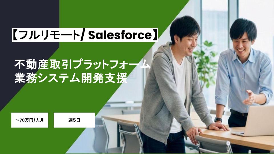 【Salesforce(Apex/LWC)/フルリモート/週5日】不動産取引プラットフォームの業務システム開発支援/パートナー案件