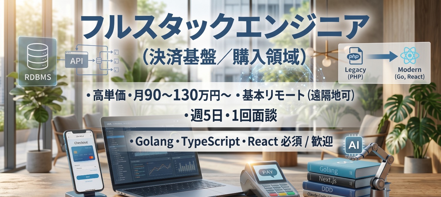 【フルスタック/リモート/90〜130万】決済基盤案件｜5or6月開始・2名募集