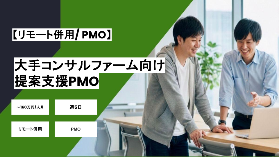 【リモート併用/PMO】週5日/大手コンサルファーム向け提案支援PMO/パートナー案件
