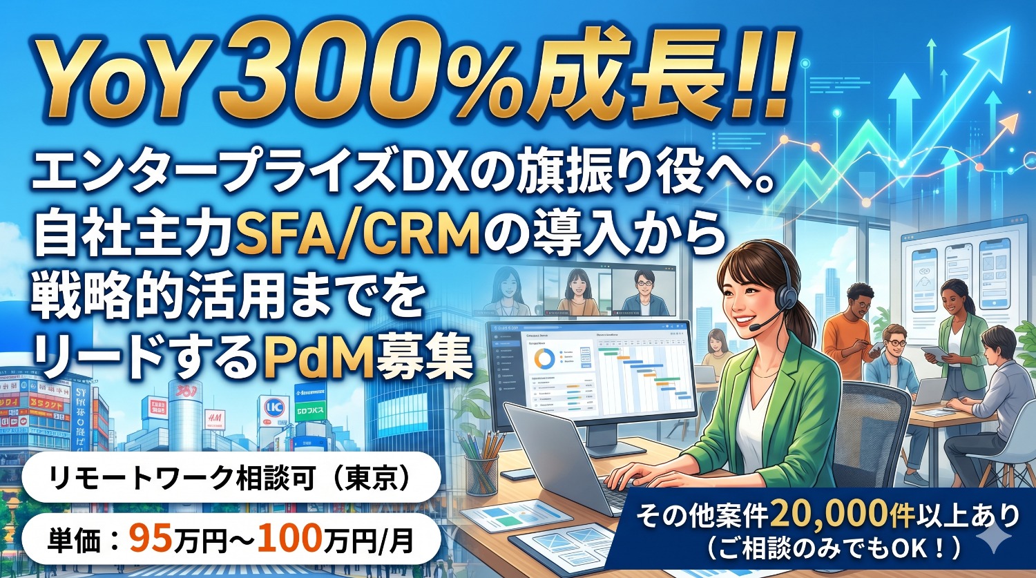 【PdM / YoY 300%成長】エンタープライズ領域を制す。SFA/CRM導入・DXコンサルティングプロジェクト
