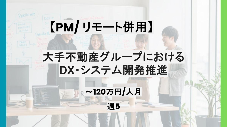 【PM/リモート併用】週5日/大手不動産グループにおけるDX・システム開発推進/パートナー案件