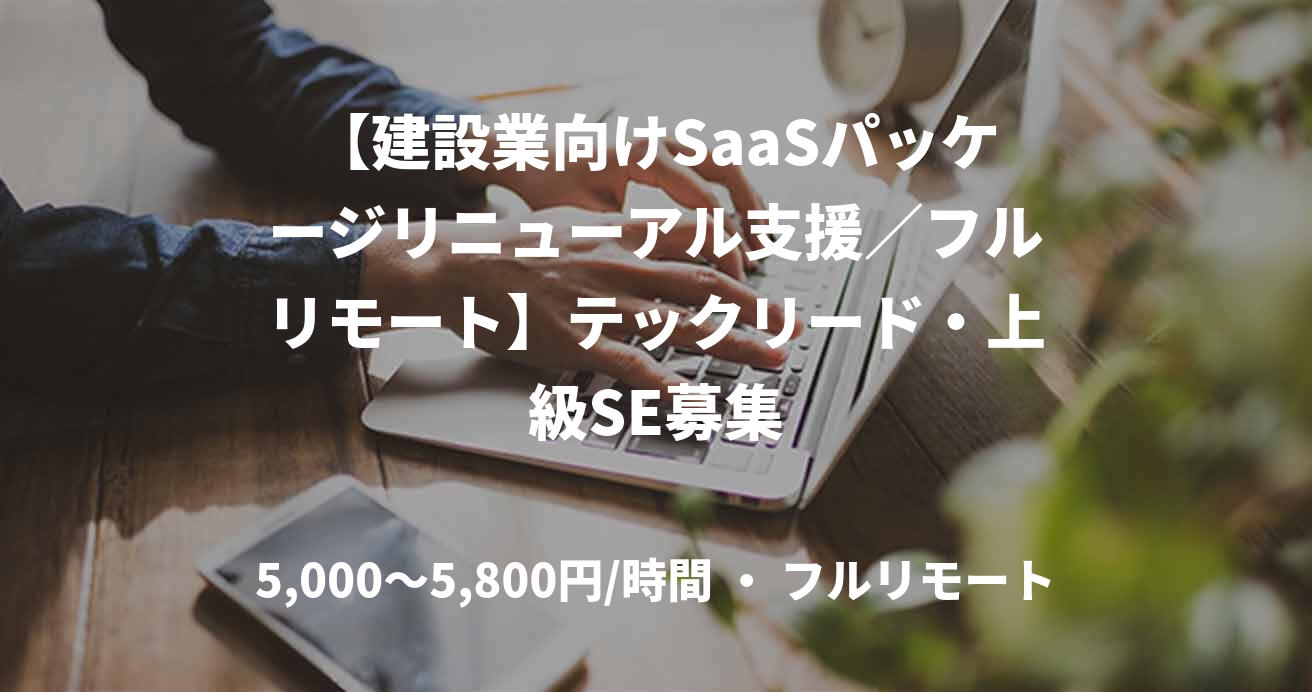 【建設業向けSaaSパッケージリニューアル支援／フルリモート】テックリード・上級SE募集