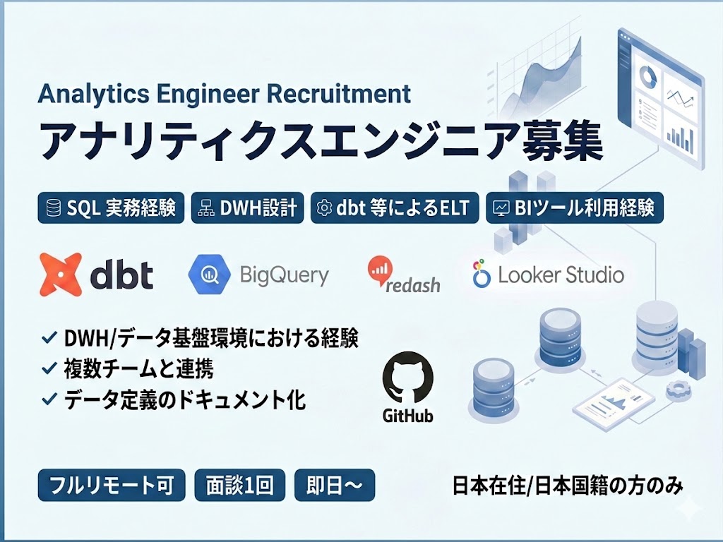 【フルリモート可能】アナリティクスエンジニア募集