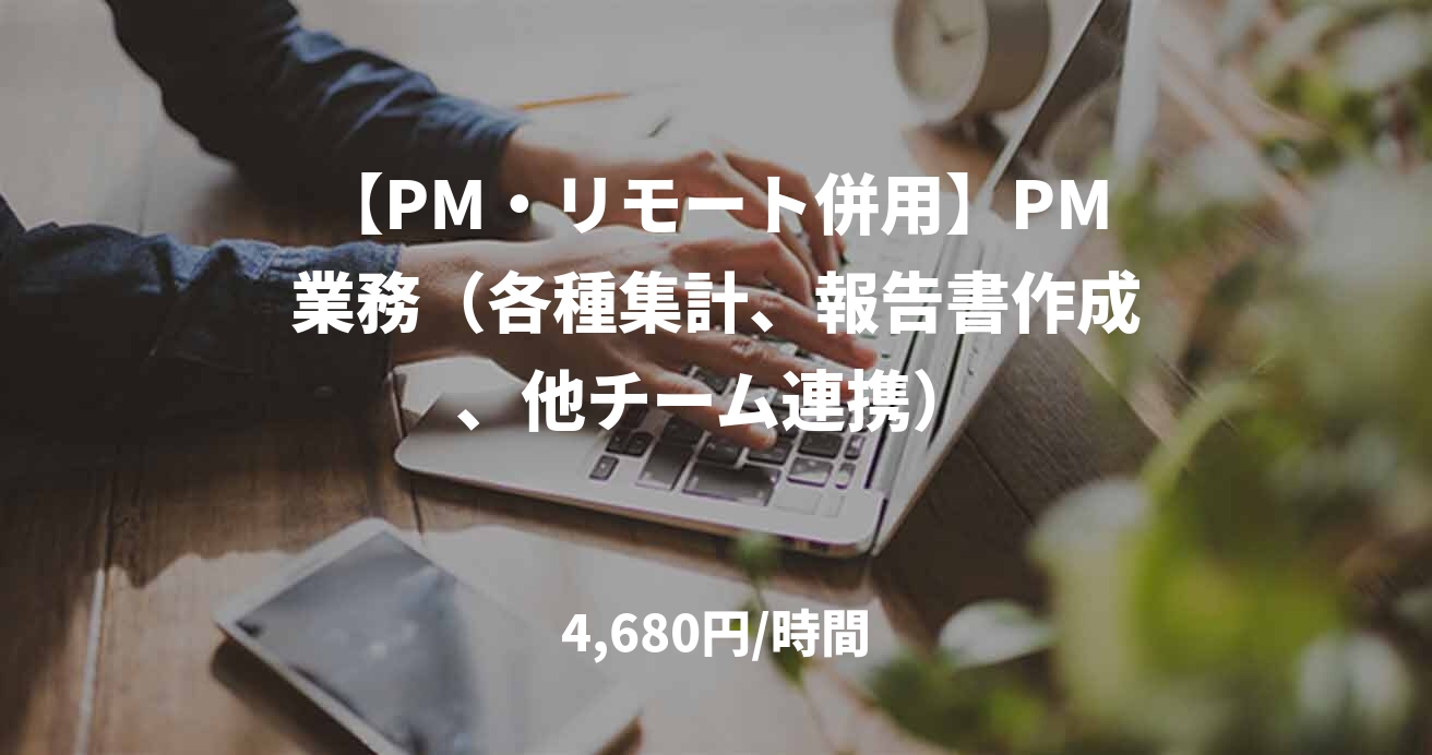 【PM・リモート併用】PM業務（各種集計、報告書作成、他チーム連携）