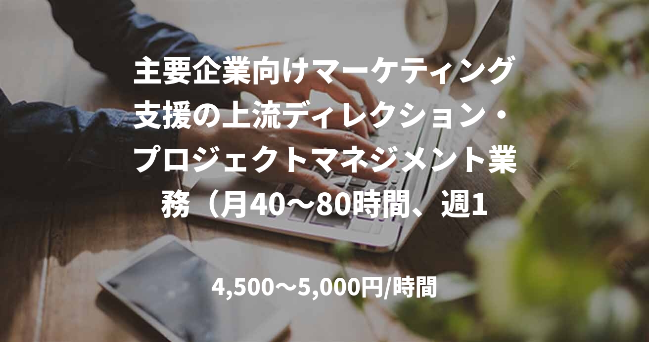 主要企業向けマーケティング支援の上流ディレクション・プロジェクトマネジメント業務（月40〜80時間、週10〜20時間目安）_E0201