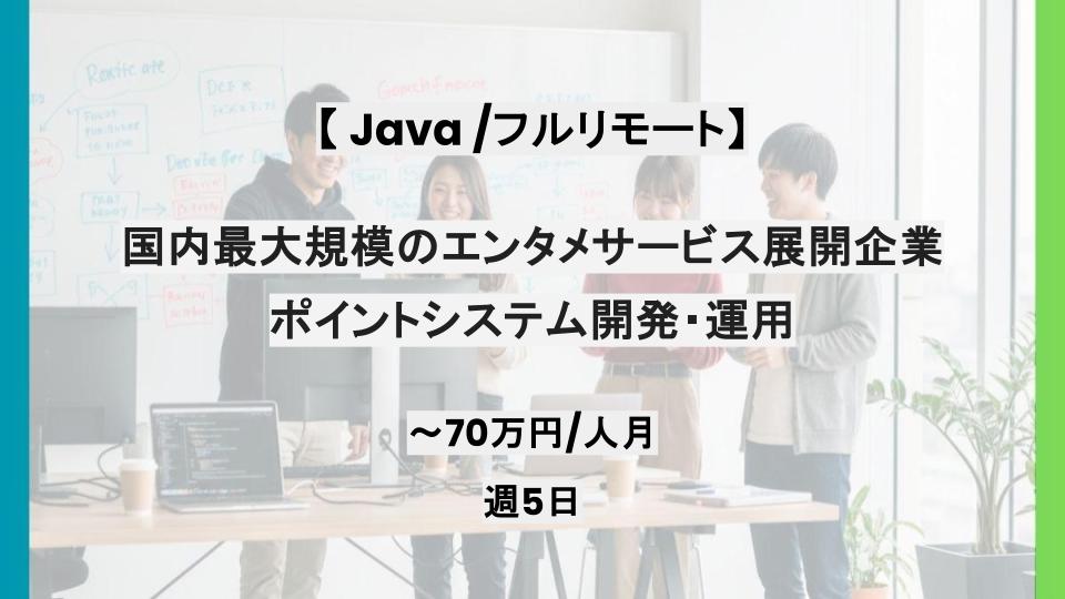 【Java/フルリモート】週5日/国内最大規模のエンタメサービス展開企業におけるポイントシステムを開発・運用/パートナー案件