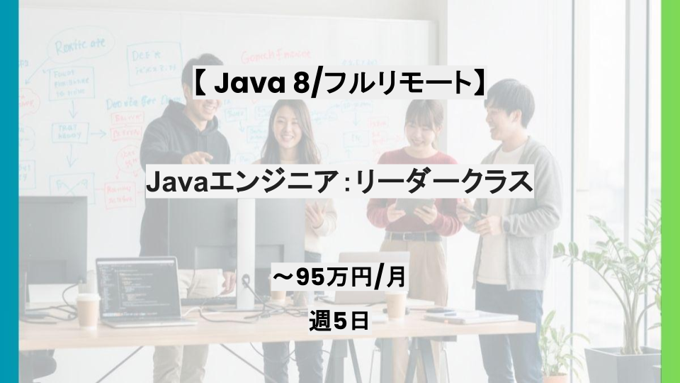 【Java8 / フルリモート】週5日/リーダークラスのJavaエンジニア/パートナー案件