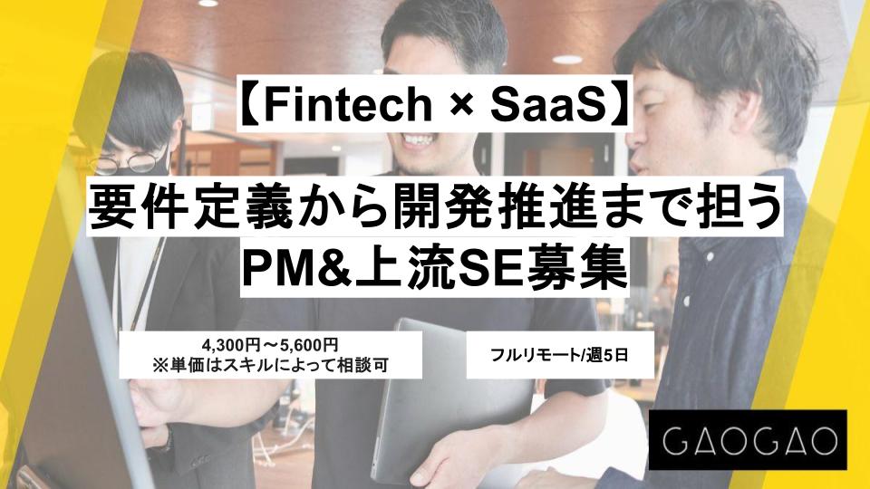 【フルリモート/週5日】Fintech × SaaS/要件定義から開発推進まで担うPM&上流SE募集