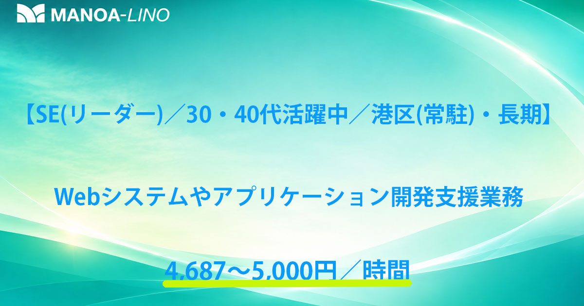 【システムエンジニア（リーダー）/30・40代活躍中/港区（常駐）】Webシステムやアプリケーション開発業務
