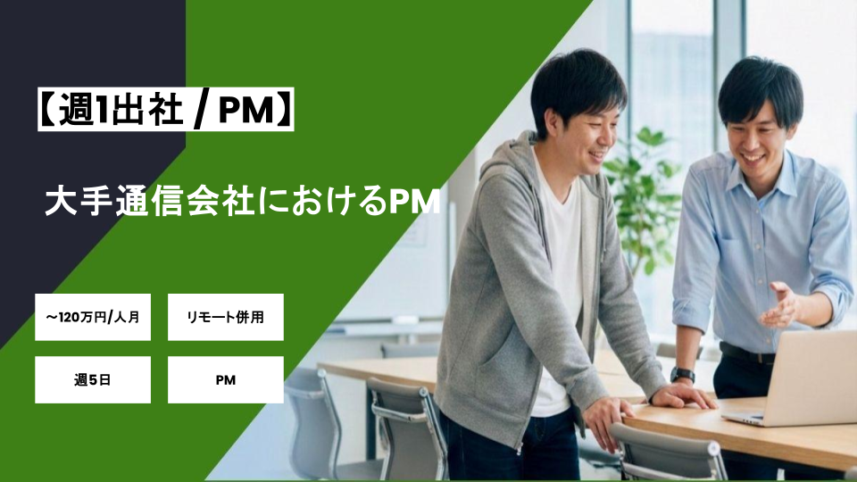 【PM/リモート併用】週5日/大手通信会社におけるPM/パートナー案件