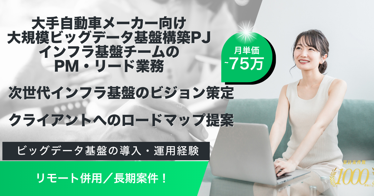 【リモート併用/長期】ビッグデータ基盤構築PJ:インフラ基盤PM