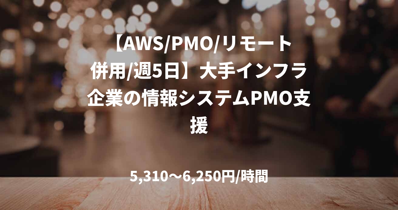 【AWS/PMO/リモート併用/週5日】大手インフラ企業の情報システムPMO支援