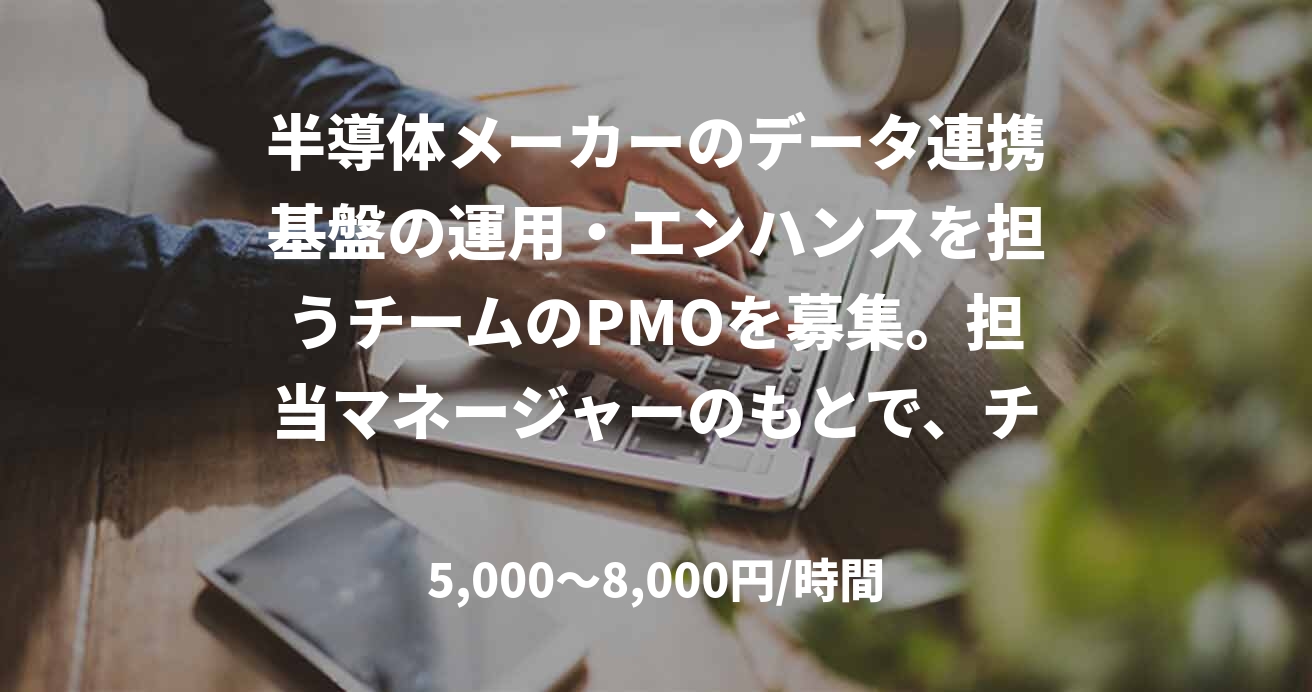 半導体メーカーのデータ連携基盤の運用・エンハンスを担うチームのPMOを募集。担当マネージャーのもとで、チームのプロジェクト進行を統括するPMO