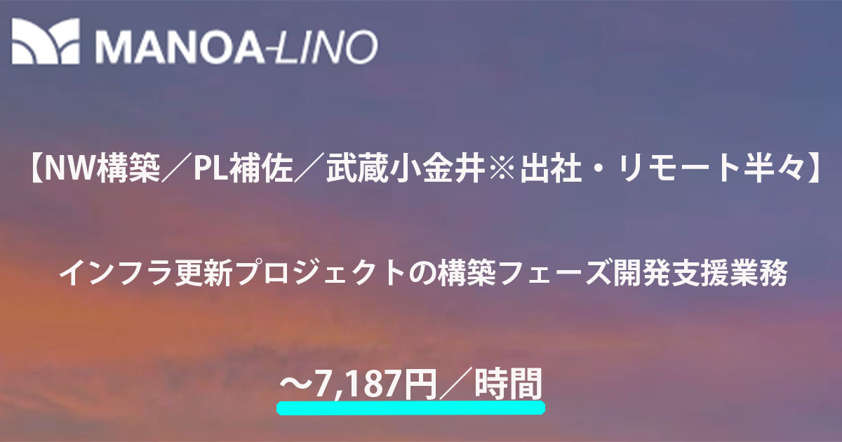 【NW構築／PL補佐／武蔵小金井＊出社・リモート半々】インフラ更改プロジェクトの構築フェーズ開発支援業務