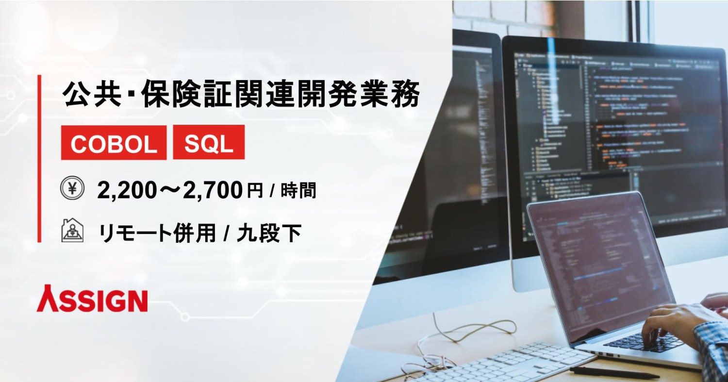 【COBOL/SQL】公共・保険証関連開発業務　リモート併用＠九段下