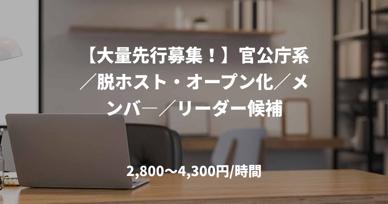 【大量先行募集！】官公庁系／脱ホスト・オープン化／メンバ―／リーダー候補