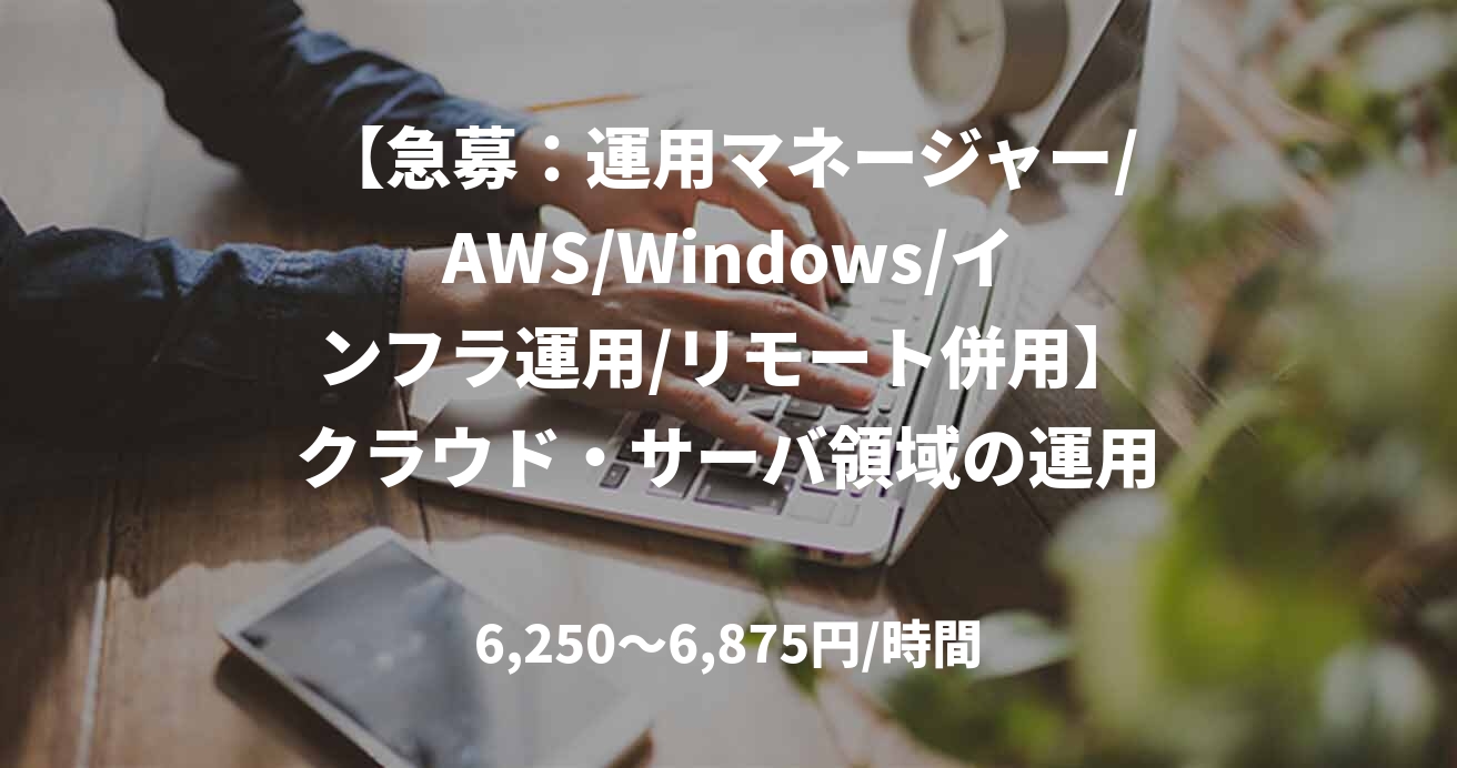 【急募:運用マネージャー/AWS/Windows/インフラ運用/リモート併用】クラウド・サーバ領域の運用改善支援およびリード