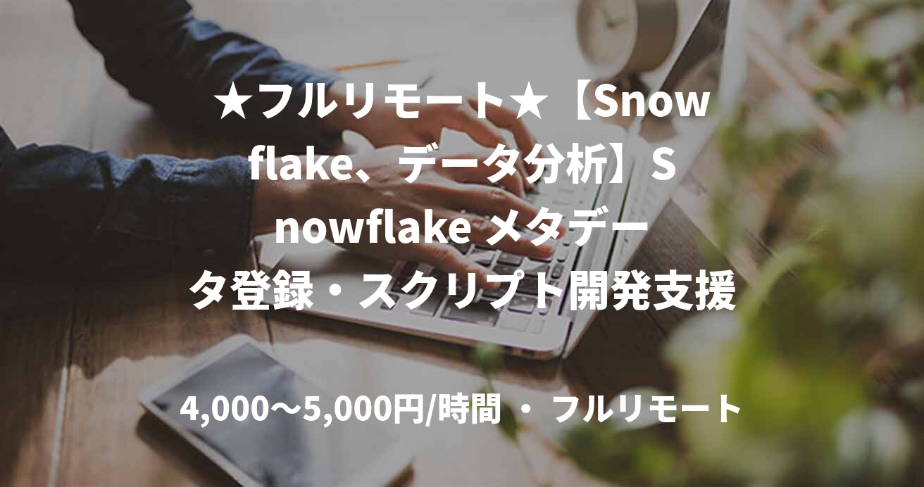 ★フルリモート★【Snowflake、データ分析】Snowflake メタデータ登録・スクリプト開発支援