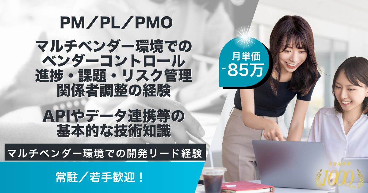 【常駐／PM】ソリューション系開発案件における開発リード