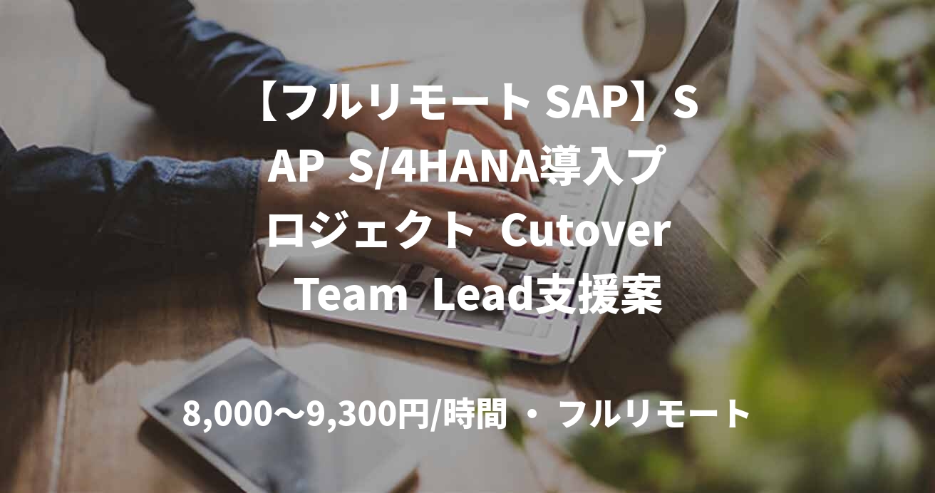 【フルリモート SAP】SAP S/4HANA導入プロジェクト Cutover Team Lead支援案件 / 製薬業界