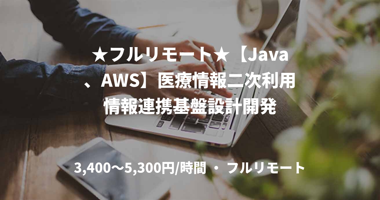 ★フルリモート★【Java、AWS】医療情報二次利用情報連携基盤設計開発