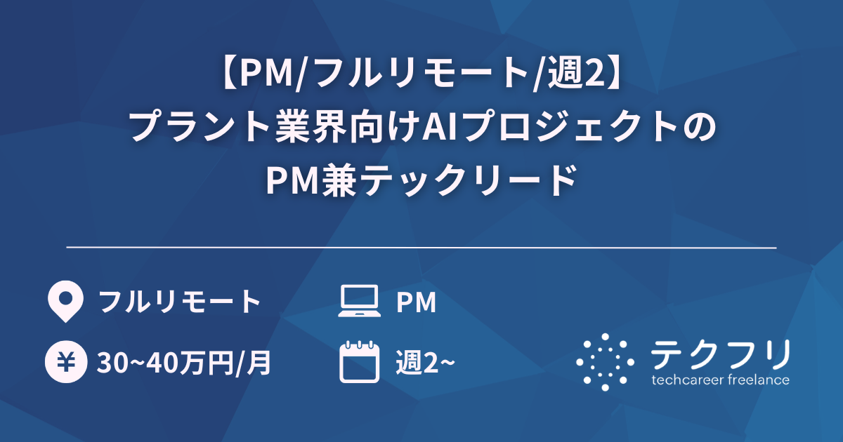 【PM/フルリモート/週2】プラント業界向けAIプロジェクトのPM兼テックリード