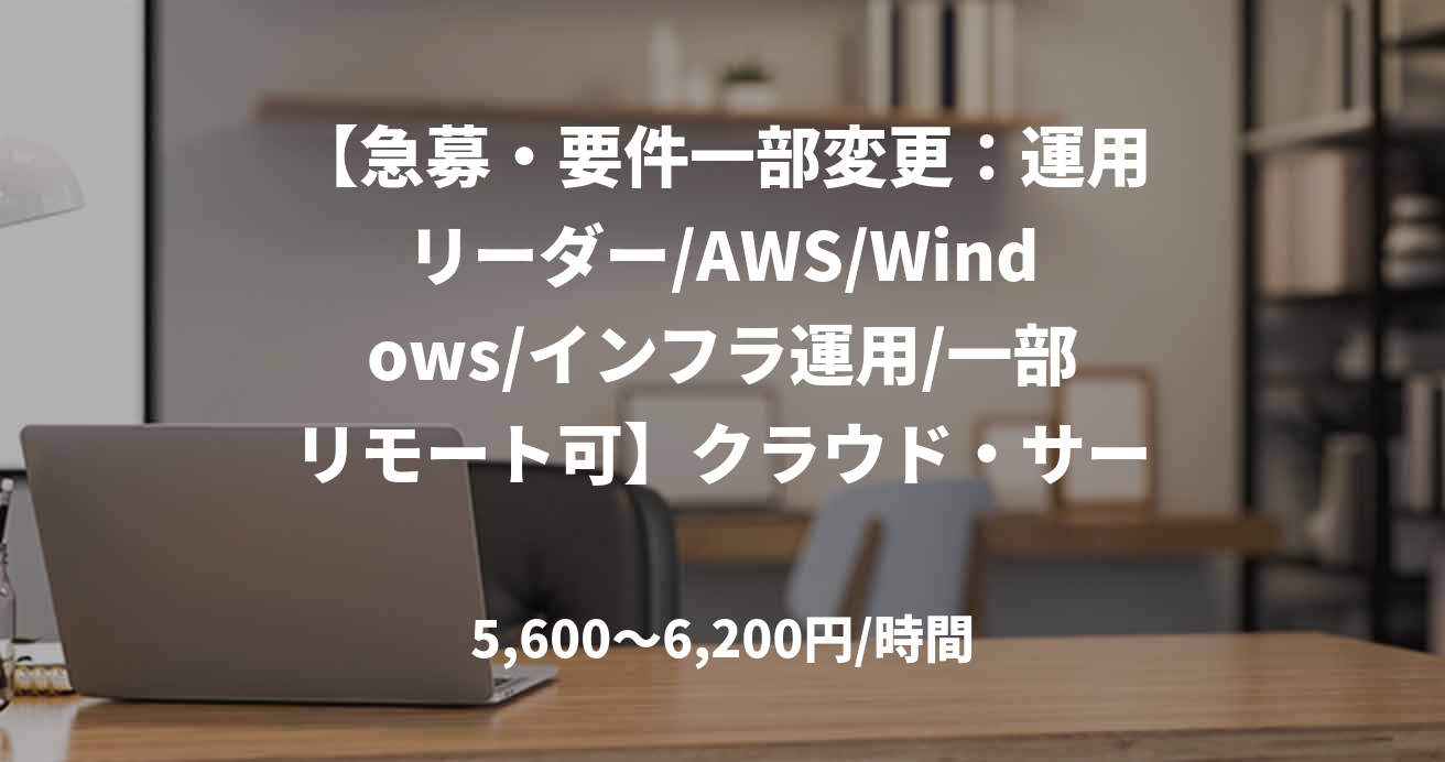 【急募・要件一部変更：運用リーダー/AWS/Windows/インフラ運用/一部リモート可】クラウド・サーバ領域の運用改善支援およびリード